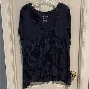 ⚜️ Soft & Sexy Navy Pleated Short Sleeve Top OVERSIZED